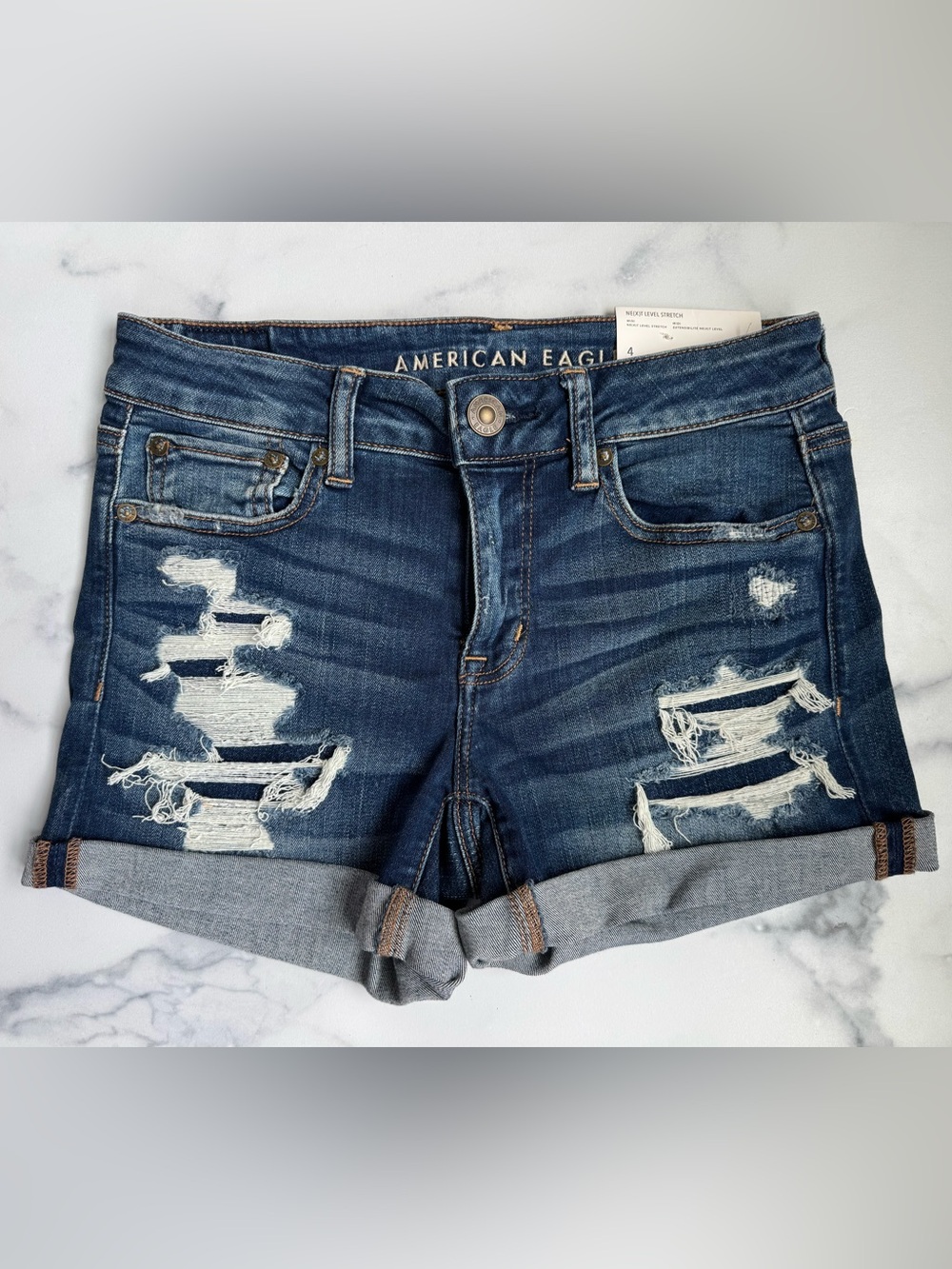 American Eagle Outfitters dark blue denim shorts